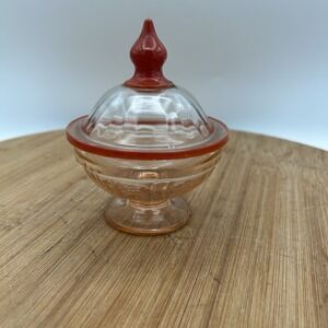 Federal Glass Sharon Cabbage Rose Pink Pedestal Candy Dish With Lid 1930s Vintag